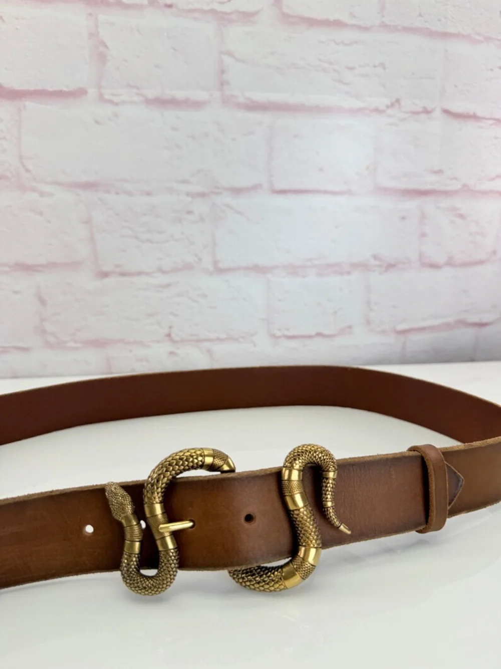 Gucci Rare Brown Leather Belt with Gold Snake Buckle 453935 105/42